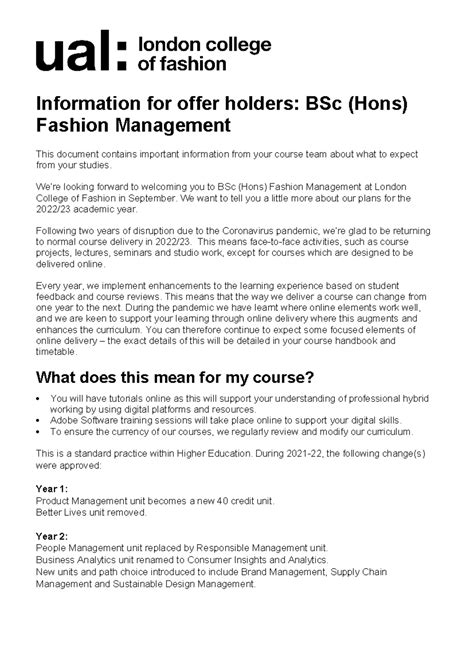 BSc (Hons) Fashion Management .